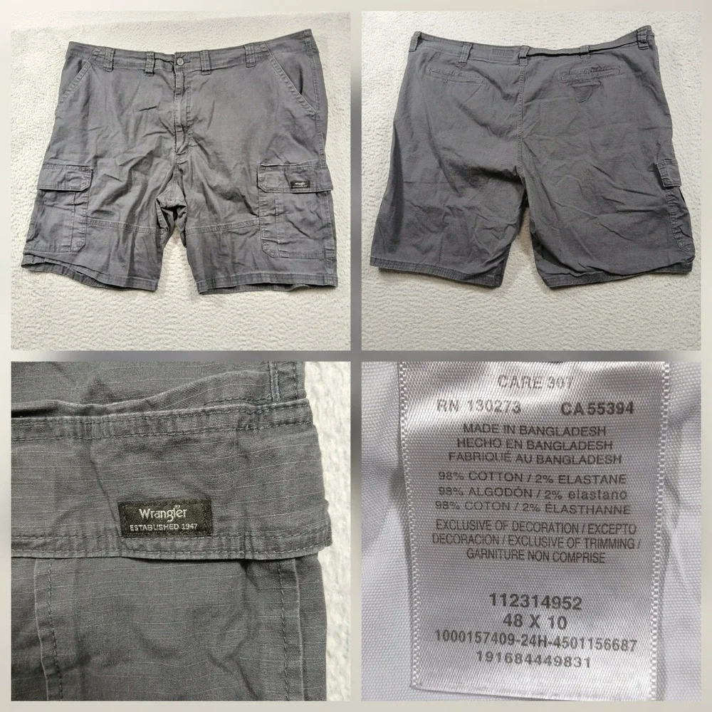Wrangler Cargo Shorts Men's 48 Gray‎ Stretch Utility Casual